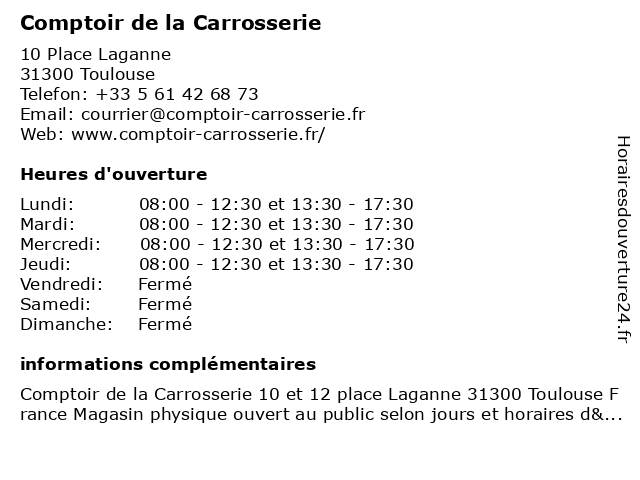 Comptoir de la Carrosserie à Toulouse: adresse et heures d'ouverture