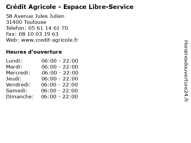 Crédit Agricole - Espace Libre-Service à Toulouse: adresse et heures d'ouverture