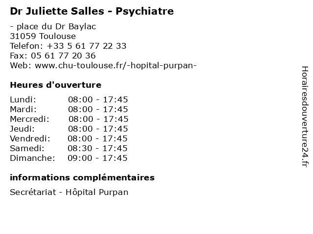Dr Juliette Salles - Psychiatre à Toulouse: adresse et heures d'ouverture