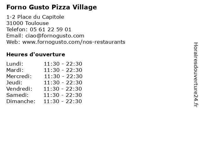 Forno Gusto Pizza Village à Toulouse: adresse et heures d'ouverture