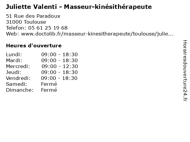 Juliette Valenti - Masseur-kinésithérapeute à Toulouse: adresse et heures d'ouverture