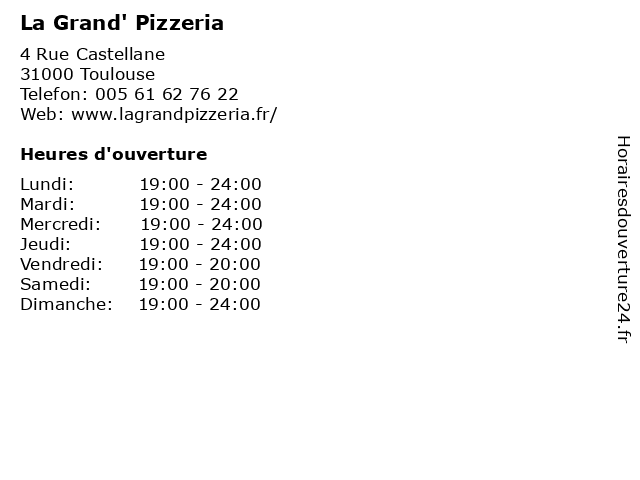 La Grand' Pizzeria à Toulouse: adresse et heures d'ouverture