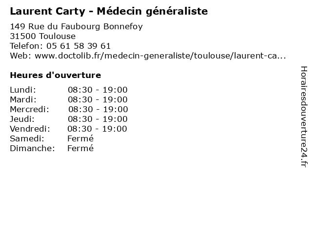 Laurent Carty - Médecin généraliste à Toulouse: adresse et heures d'ouverture