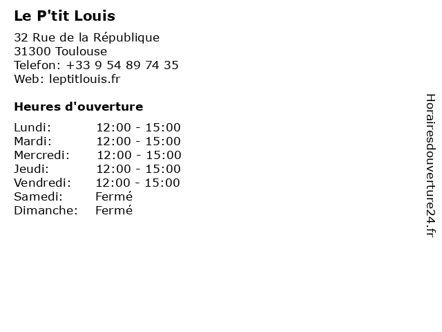 Le P'tit Louis à Toulouse: adresse et heures d'ouverture