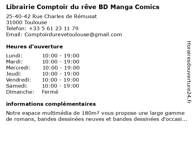 á Horaires D Ouverture Librairie Comptoir Du Reve 40 Rue Charles De Remusat A Toulouse