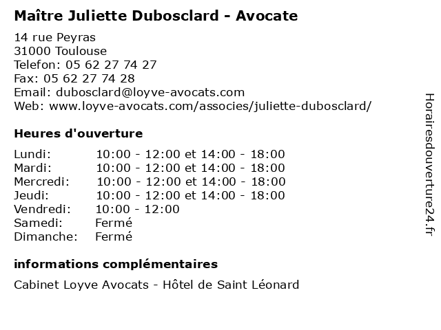 Maître Juliette Dubosclard - Avocate à Toulouse: adresse et heures d'ouverture