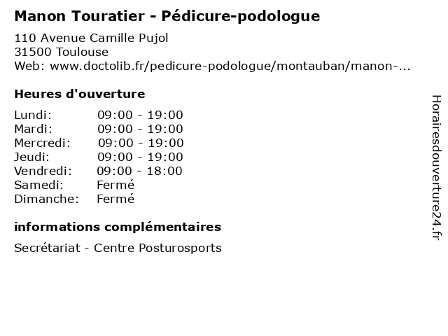 Manon Touratier - Pédicure-podologue à Toulouse: adresse et heures d'ouverture