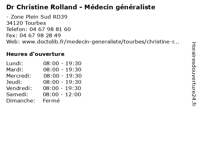 Dr Christine Rolland - Médecin généraliste à Tourbes: adresse et heures d'ouverture