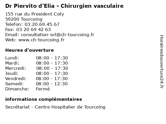 Dr Piervito d'Elia - Chirurgien vasculaire à Tourcoing: adresse et heures d'ouverture
