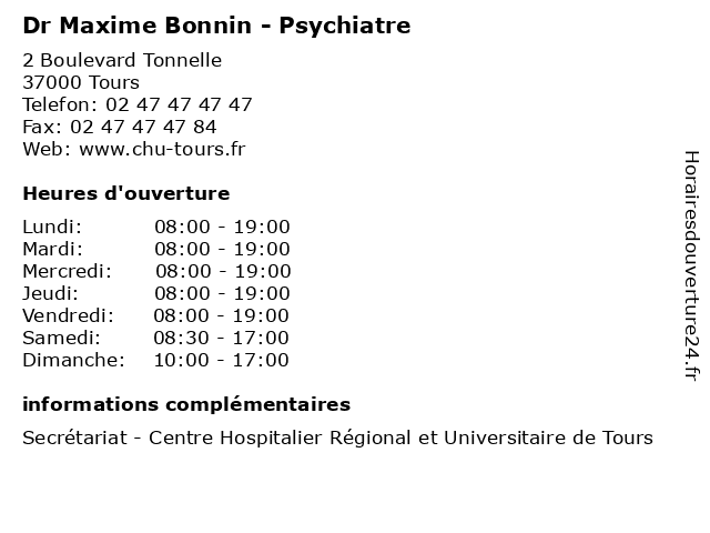 Dr Maxime Bonnin - Psychiatre à Tours: adresse et heures d'ouverture