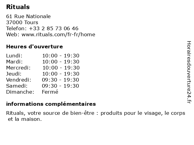 Rituals à Tours: adresse et heures d'ouverture