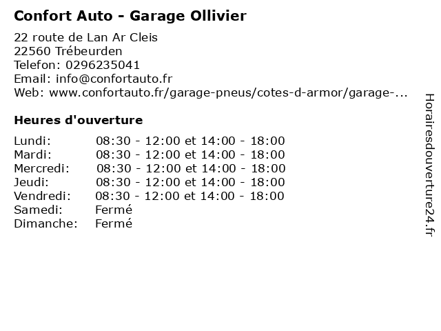 Confort Auto - Garage Ollivier à Trébeurden: adresse et heures d'ouverture