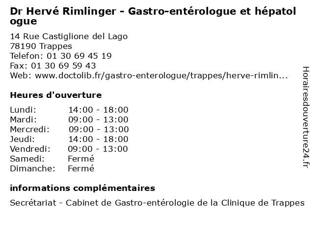 Dr Hervé Rimlinger - Gastro-entérologue et hépatologue à Trappes: adresse et heures d'ouverture