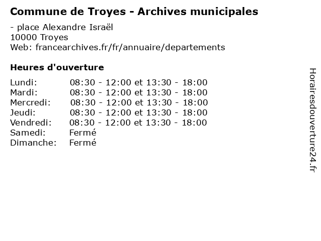 Commune de Troyes - Archives municipales à Troyes: adresse et heures d'ouverture