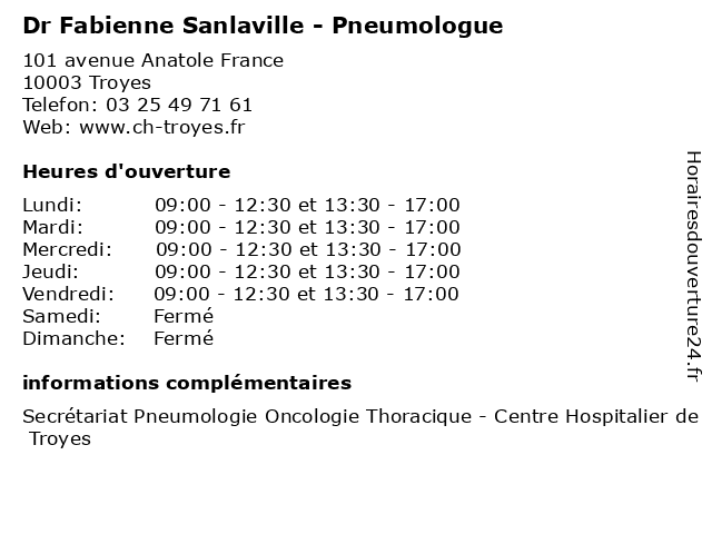 Dr Fabienne Sanlaville - Pneumologue à Troyes: adresse et heures d'ouverture