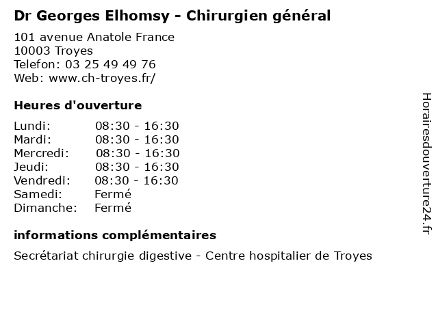 Dr Georges Elhomsy - Chirurgien général à Troyes: adresse et heures d'ouverture