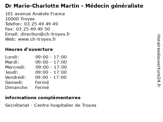 Dr Marie-Charlotte Martin - Médecin généraliste à Troyes: adresse et heures d'ouverture