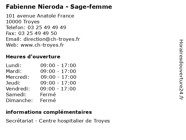 Fabienne Nieroda - Sage-femme à Troyes: adresse et heures d'ouverture