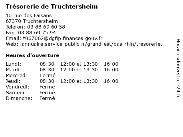 Trésorerie de Truchtersheim à Truchtersheim: adresse et heures d'ouverture