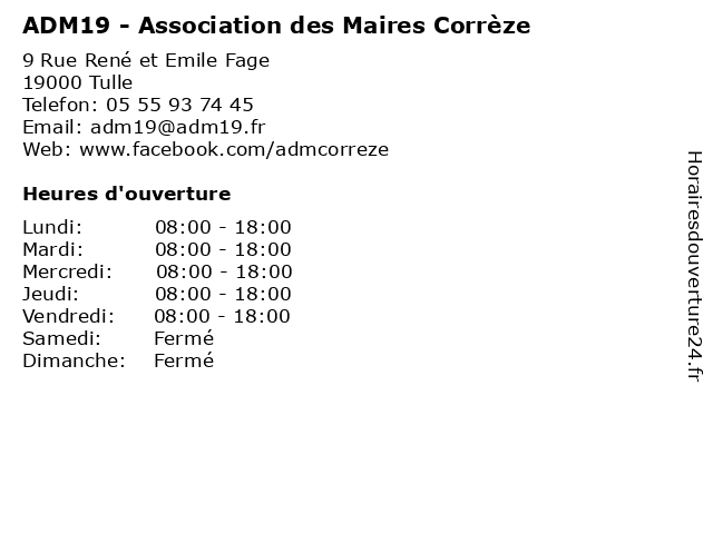 ADM19 - Association des Maires Corrèze à Tulle: adresse et heures d'ouverture