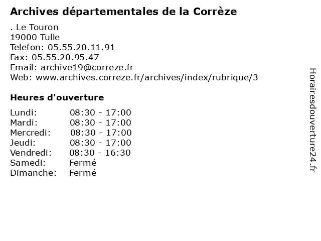 Archives départementales de la Corrèze à Tulle: adresse et heures d'ouverture