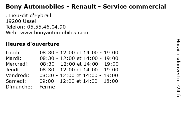 Bony Automobiles - Renault - Service commercial à Ussel: adresse et heures d'ouverture