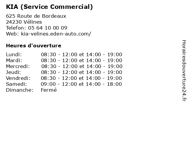 KIA (Service Commercial) à Vélines: adresse et heures d'ouverture