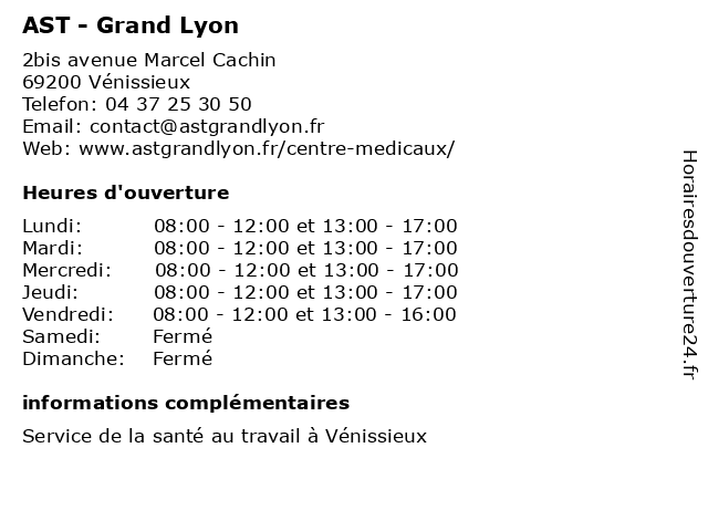 AST - Grand Lyon à Vénissieux: adresse et heures d'ouverture