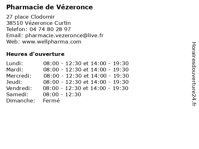Pharmacie de Vézeronce à Vézeronce Curtin: adresse et heures d'ouverture