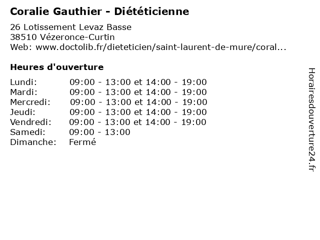 Coralie Gauthier - Diététicienne à Vézeronce-Curtin: adresse et heures d'ouverture