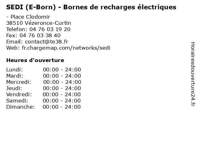SEDI (E-Born) - Bornes de recharges électriques à Vézeronce-Curtin: adresse et heures d'ouverture