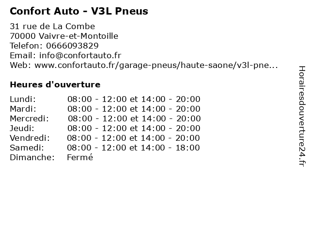 Confort Auto - V3L Pneus à Vaivre-et-Montoille: adresse et heures d'ouverture