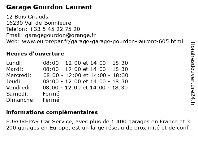 Eurorepar - Garage Gourdon Laurent à Val-de-Bonnieure: adresse et heures d'ouverture