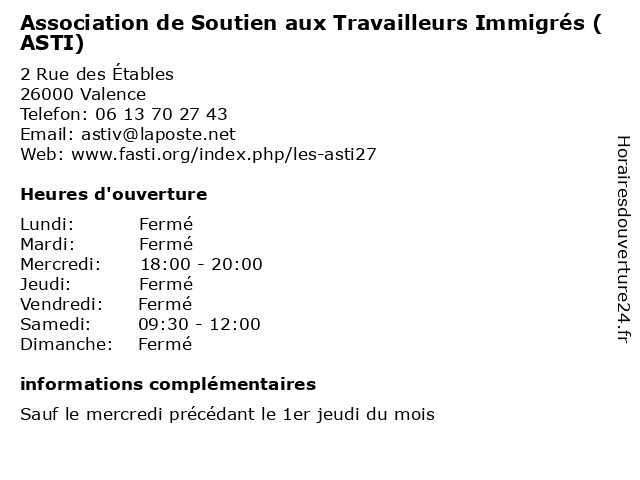 Association de Soutien aux Travailleurs Immigrés (ASTI) à Valence: adresse et heures d'ouverture