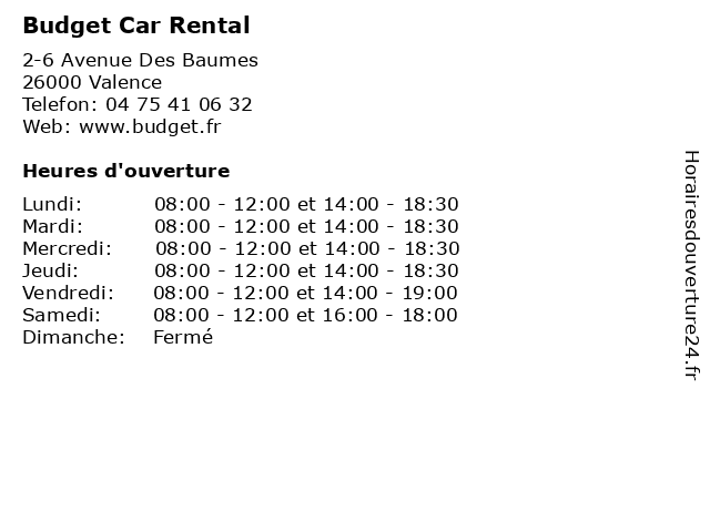 Budget Car Rental à Valence: adresse et heures d'ouverture