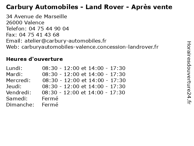 Carbury Automobiles - Land Rover - Après vente à Valence: adresse et heures d'ouverture