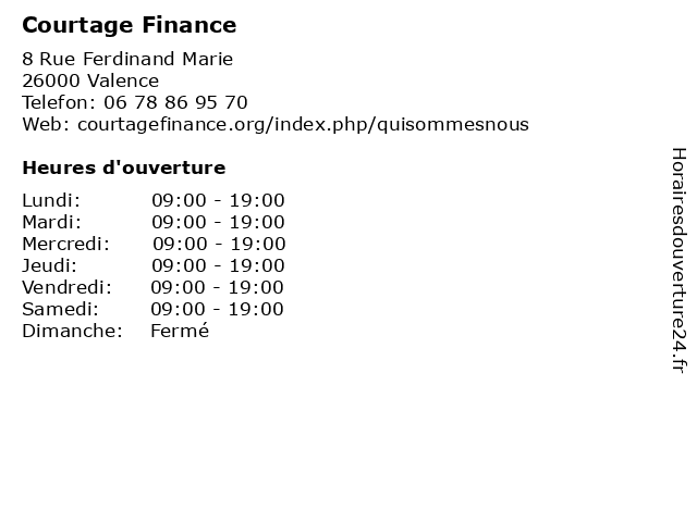Courtage Finance à Valence: adresse et heures d'ouverture
