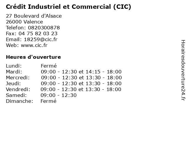 Crédit Industriel et Commercial (CIC) à Valence: adresse et heures d'ouverture