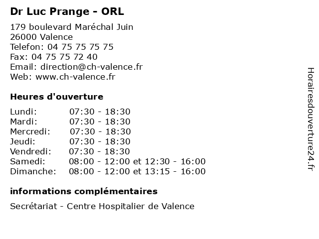 Dr Luc Prange - ORL à Valence: adresse et heures d'ouverture