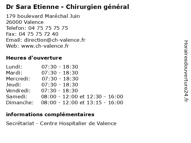 Dr Sara Etienne - Chirurgien général à Valence: adresse et heures d'ouverture