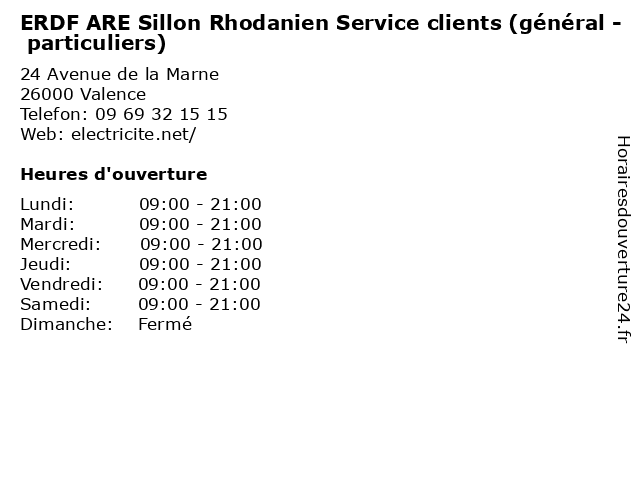 ERDF ARE Sillon Rhodanien Service clients (général - particuliers) à Valence: adresse et heures d'ouverture