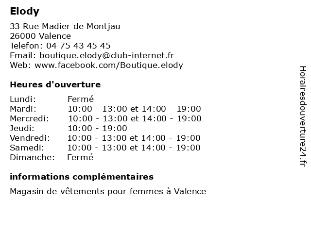 Elody à Valence: adresse et heures d'ouverture