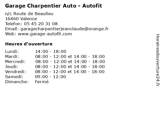 Garage Charpentier Auto - Autofit à Valence: adresse et heures d'ouverture