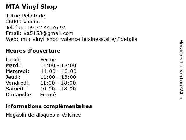 MTA Vinyl Shop à Valence: adresse et heures d'ouverture