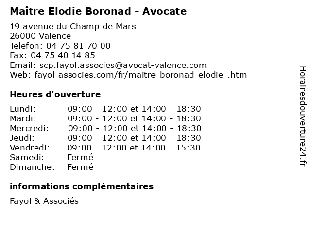 Maître Elodie Boronad - Avocate à Valence: adresse et heures d'ouverture