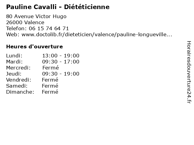 Pauline Cavalli - Diététicienne à Valence: adresse et heures d'ouverture