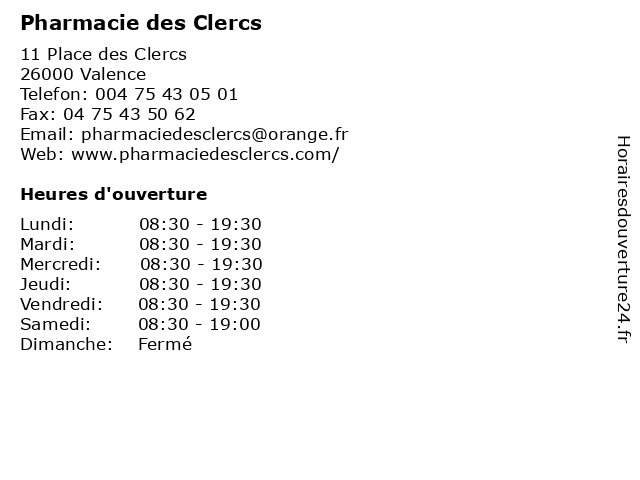 Pharmacie des Clercs à Valence: adresse et heures d'ouverture