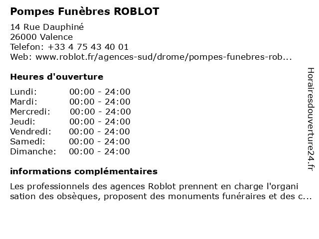 Pompes Funèbres ROBLOT à Valence: adresse et heures d'ouverture