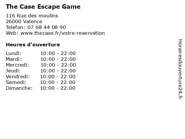 The Case Escape Game à Valence: adresse et heures d'ouverture