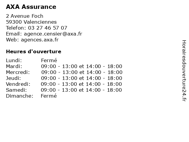 AXA Assurance à Valenciennes: adresse et heures d'ouverture